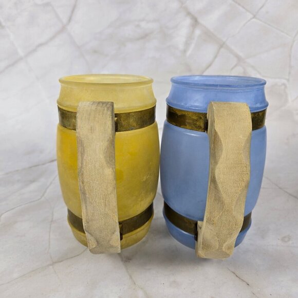 Vintage Siesta Ware Barrel Frosted Mugs Glasses Set of 4 Blue Orange Yellow - Picture 9 of 13